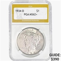 1934-D Silver Peace Dollar PGA MS62+
