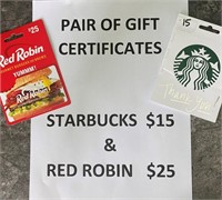 Red Robin & Starbuck's Gift Cards
