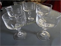 5 Clear glass champagne/sherbet glasses 5 1/4"t x