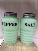 Modern jadeite salt & pepper shakers 4.5” tall