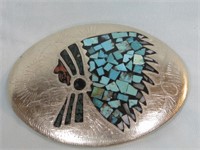Nickel Silver Turquoise Inlay Belt Buckle