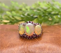 Stunning .925 Sterling Fire Opal Garnet Stone Ring