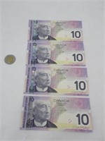 4 x 10$ Canada avec numéros de série consécutifs