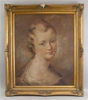 Gilt Framed Antique Oil on Canvas Portrait of Girl