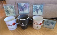 Lot of Mugs & Glass Coaster Set