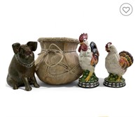 2 Vintage 1998 CBK LTD. Rooster Statues ceramic