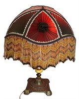 Antique Art Nouveau Table Lamp w/ Beaded Tassels
