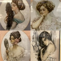 (4) Antique Harrison Fisher Girl Lady Prints