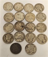 279 - LOT OF 18 US SILVER DIMES (129)