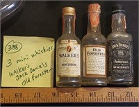 3 sample whiskey bottles Jack Daniels Old Forester