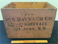 GREAT EARLY S. HAYWARD CO SHIPPING CRATE -ST. JOHN