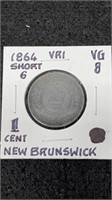 1864 New Brunswick Penny Short 6 Graded VG-8