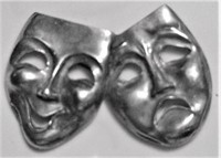 Vtg Comedy Tragedy Face Pewter Pin 2 1/4" x 1 3/8"