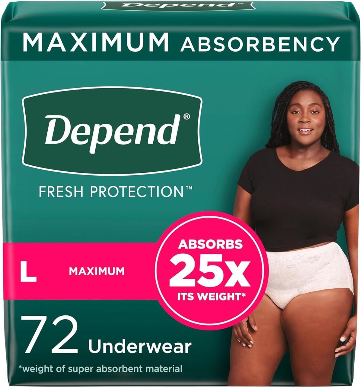 Depend Incontinence Underwear  Women L  72ct