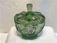 Fenton Hand-Painted Green Art Glass Candy Dish