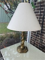Brass look lamp with shade