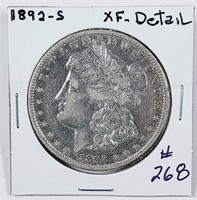 1892-S  Morgan Dollar   XF-detail  cleaned