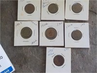 7 Indian head pennies Ea Each x 7, 1863, 1895,