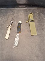 Survivor Knife, Pocket Knife, And Meat Fork
