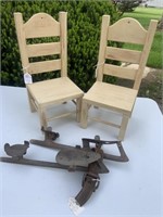 2 doll chairs, vintage ice skates