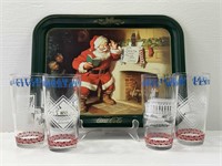 Coca-Cola Tray, Drinking Glasses, one with a crack