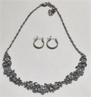 SILVER TONE NECKLACE BLUE STONES WITH EARRINGS