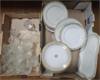 LIMOGES PLATES & PUNCHED GLASS CUPS