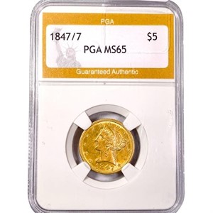 1847/7 $5 Gold Half Eagle PGA MS65