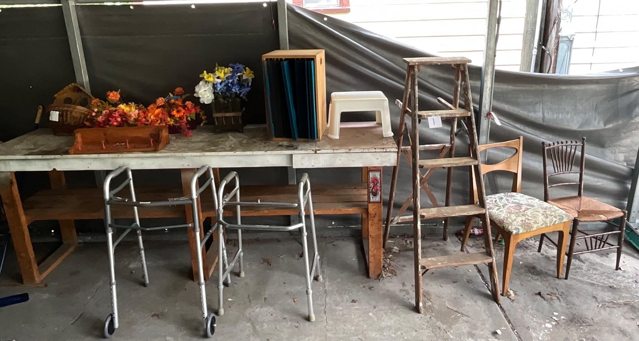 Lot of Assorted Items and Wood Workbench