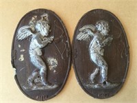 2 Cast Metal Pieces with Cupids