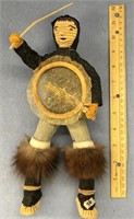 11" Hooper Bay doll with a seal skin drum; the