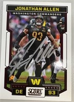 Jonathan Allen Signed Card with COA