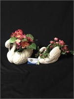 Ceramic Swans with silk flowers