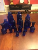 LOT OF 15 COBALT BLUE BOTTLES