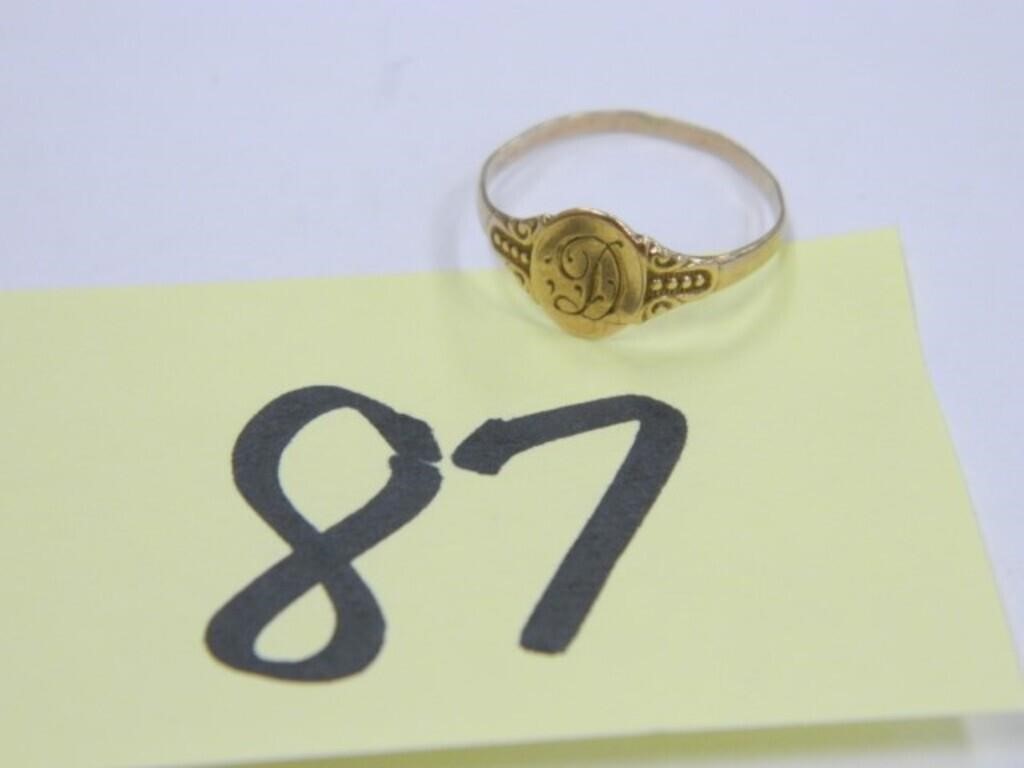 10kt Yellow Gold .7gr Initial Ring "D", Size 6