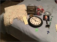 hand knitted shawl, clock, & more