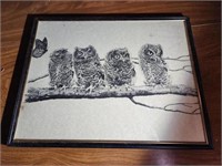 Framed owl pen sketch 14x11