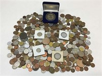 Assorted Foreign Coins, Gaming Tokens & More