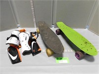 2 Skateboards and protective gear