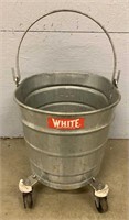 White Galvanized Rolling Mop Bucket