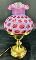 Fenton 7” Fitter Cranberry Coin Dot Table Lamp