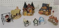 Box lot with small Christmas village