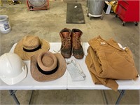 Carhart Coveralls, Work Boots, Hard Hat Straw Hats