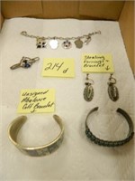 Charm Bracelet, Popeye Tie Bow, Unsigned Abalone