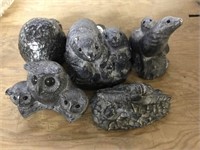 5 Wolf Carvings; Beavers X2, Seals, Owls,