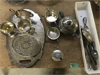 Mixed Lot Of Cutlery, Creamers, And Cutting Tray.