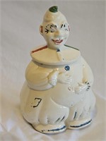 COOL LARGE CERAMIC CLOWN COOKIE JAR WIYH LID-OLD