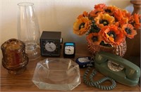 X - FAUX FLOWERS, CLOCKS, VASE, TELEPHONE (M40)