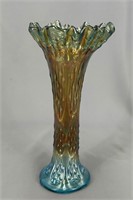 Knotted Beads crimped edge 9 1/2" vase - aqua