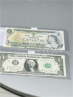 1 each Canada & USA dollar bank notes